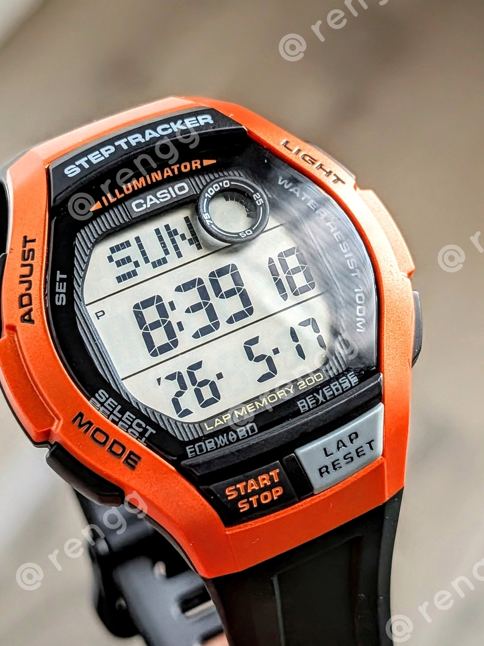 Vintage Casio Orange Digital Step Tracker Watch with Illuminator Excellent